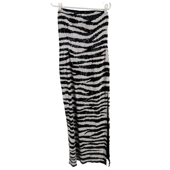 Sean sequin long strapless formal zebra print iridescent side slit prom - Picture 1 of 8